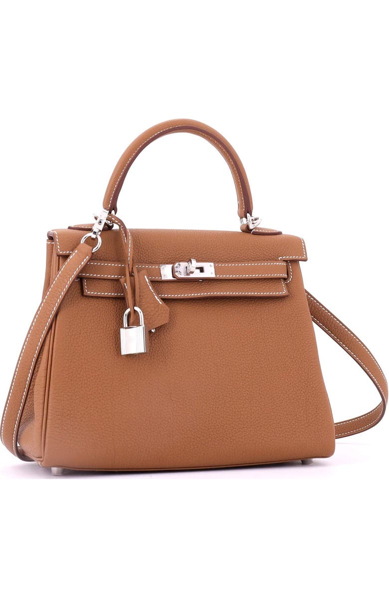 Pre-Owned Hermes Kelly Handbag Brown Togo with Palladium Hardware 25, Alternate, color, Gold