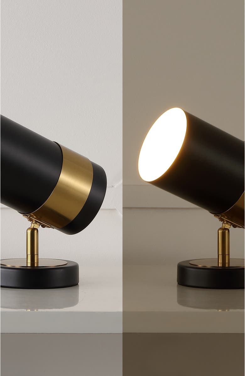 JONATHAN Y Astra 9.25" Modern Industrial Iron Adjustable Indoor LED Floor Spotlight, Black/Brass Gold, Alternate, color, Black/Brass Gold