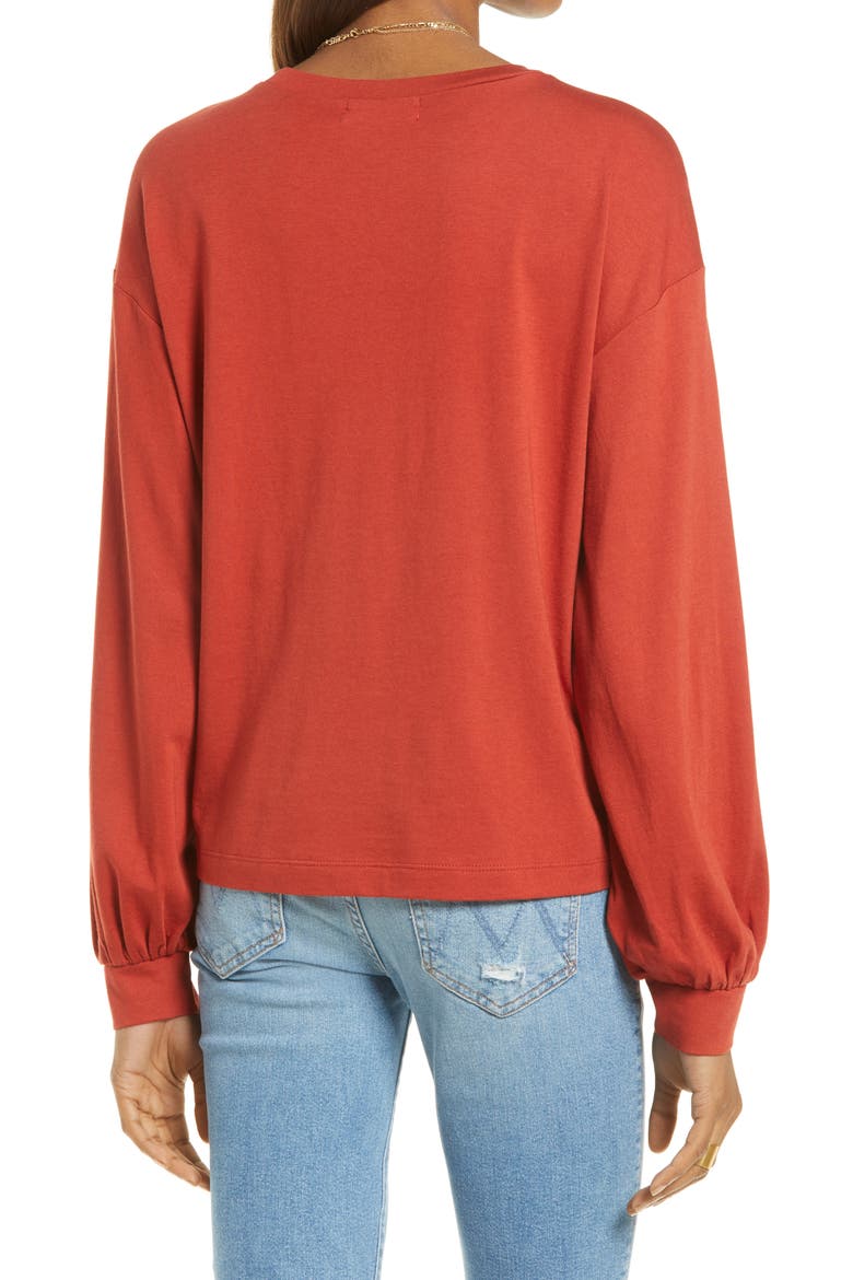 Blouson Sleeve Knit Top, Alternate, color, RED OCHRE