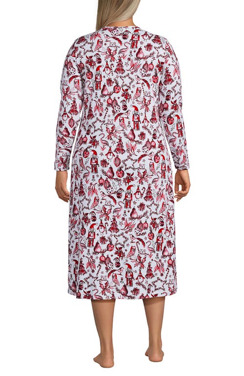 Lands' End Cotton Long Sleeve Midcalf Nightgown In Multi
