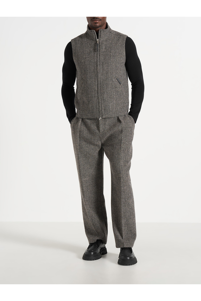 Levi Herringbone Wool Zip Gilet, Alternate, color, Grey