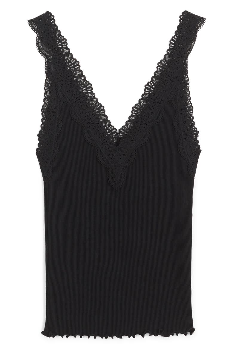 V-Neck Lace Cotton Blend Tank, Main, color, JET BLACK