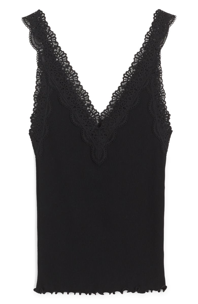 Madewell V-Neck Lace Cotton Blend Tank, Main, color, Jet Black