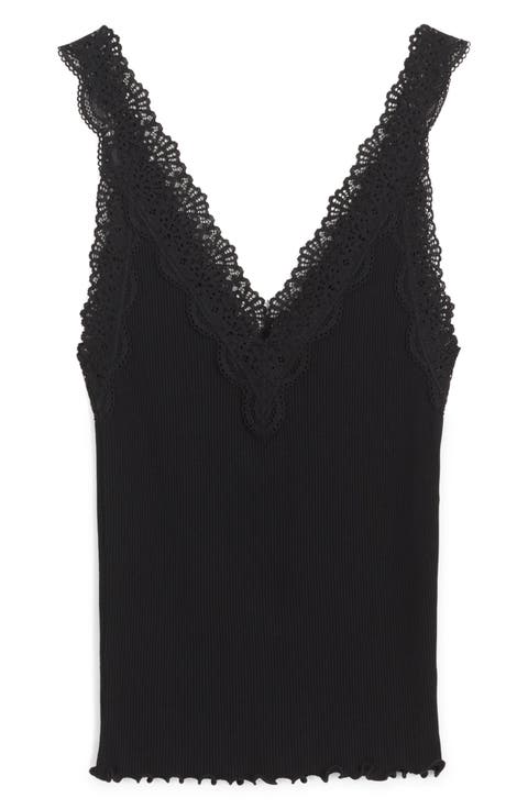 V-Neck Lace Cotton Blend Tank