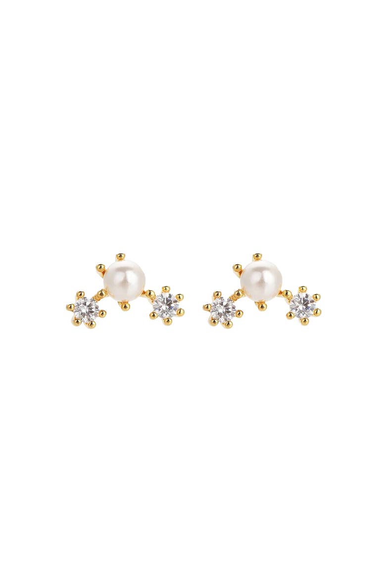 Sterling Silver 18k Gold Plated Dawn Pearl Stud Earrings Trendy Minimal, Main, color, Gold