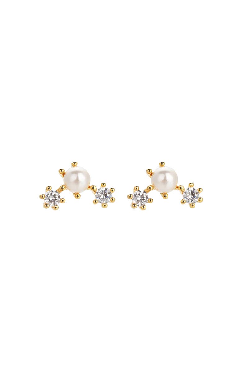 Bearfruit Jewelry Sterling Silver 18k Gold Plated Dawn Pearl Stud Earrings Trendy Minimal, Main, color, Gold