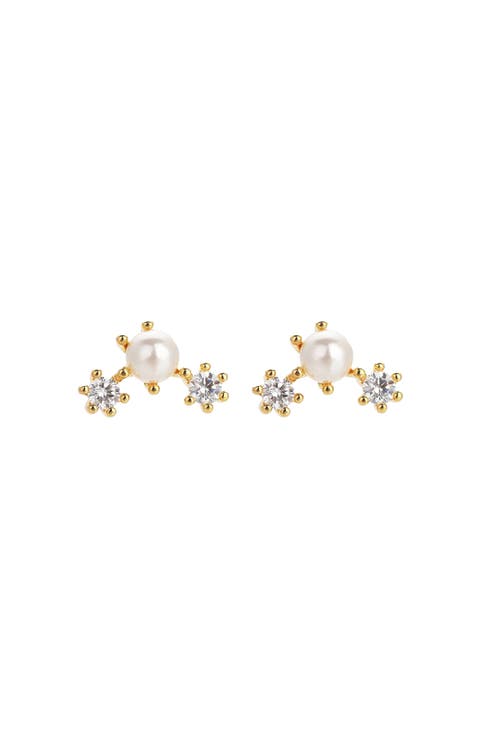 Sterling Silver 18k Gold Plated Dawn Pearl Stud Earrings Trendy Minimal