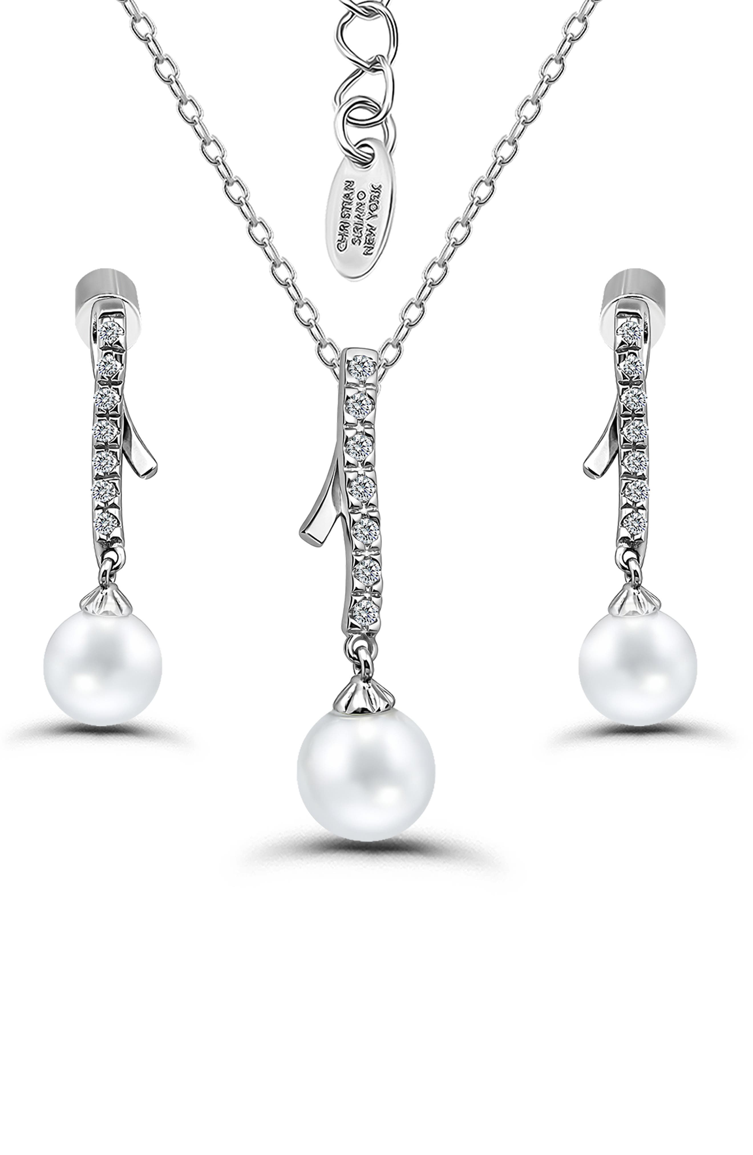 Christian Siriano New York Cubic Zirconia & Faux Pearl Ribbon Earrings & Necklace Set