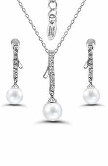 Christian Siriano New York Cubic Zirconia & Faux Pearl Ribbon Earrings & Necklace Set