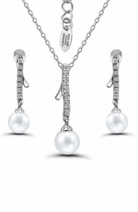Christian Siriano New York Cubic Zirconia & Faux Pearl Ribbon Earrings & Necklace Set
