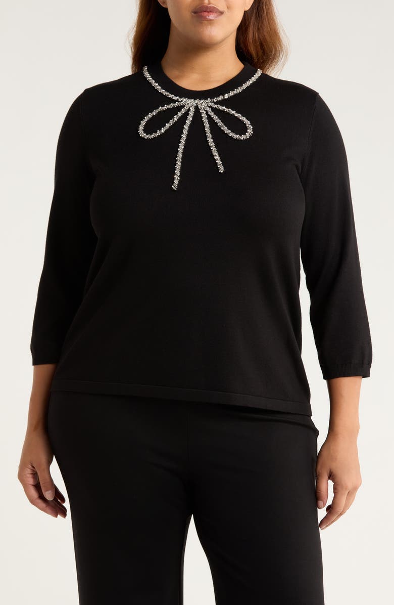 Anne Klein Embellished Crewneck Sweater, Main, color, Anne Black