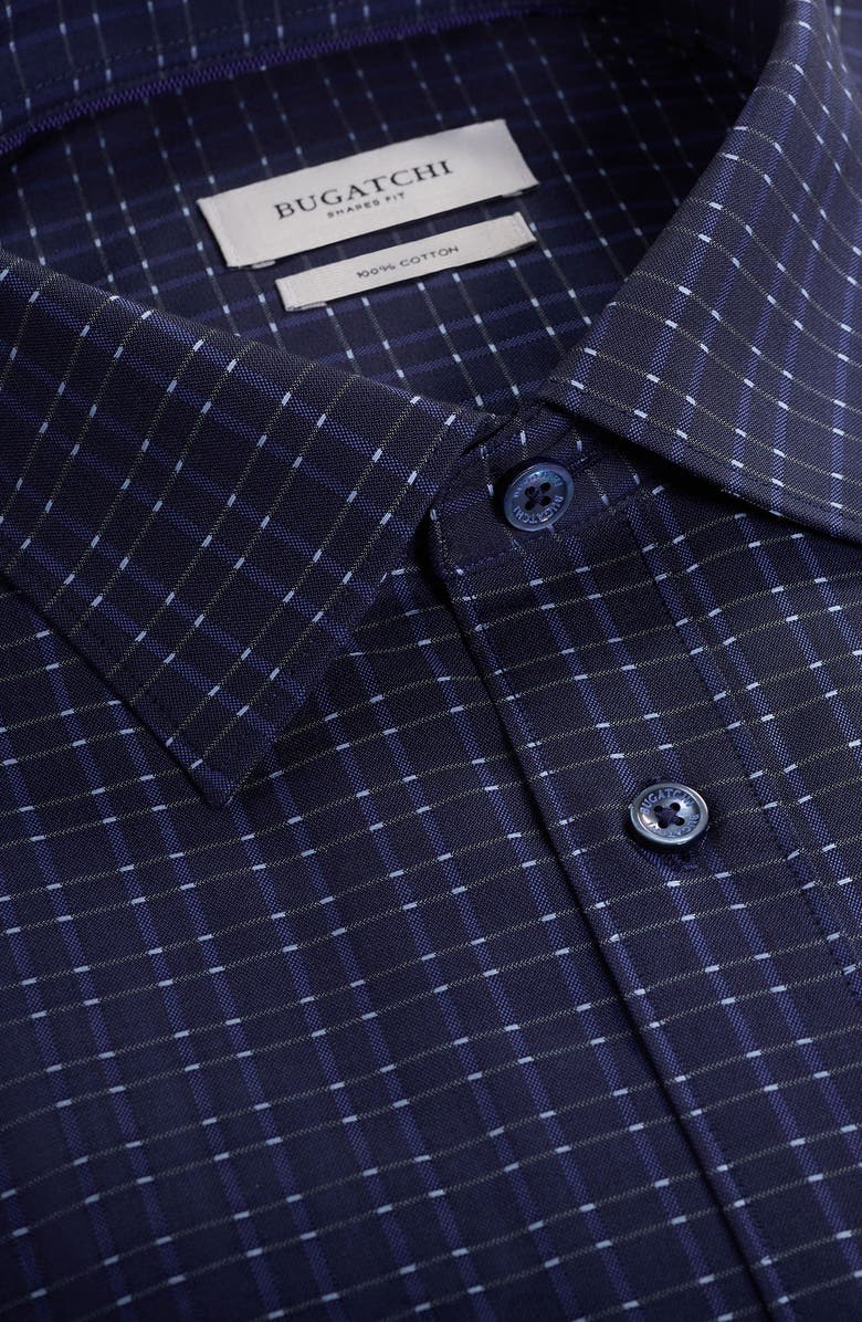 Bugatchi Julian Shaped Fit Check Cotton Button-Up Shirt, Alternate, color, Navy