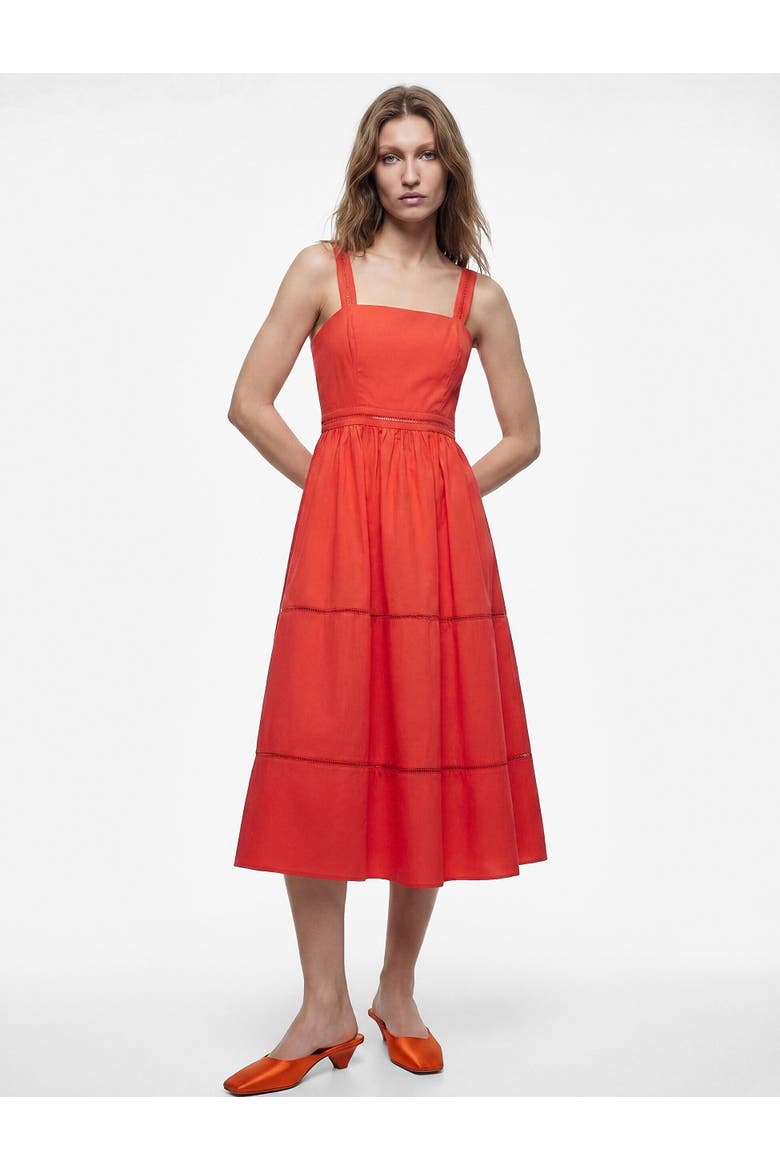 Square Neck Lace Detail Cotton Strappy Dress, Main, color, RED