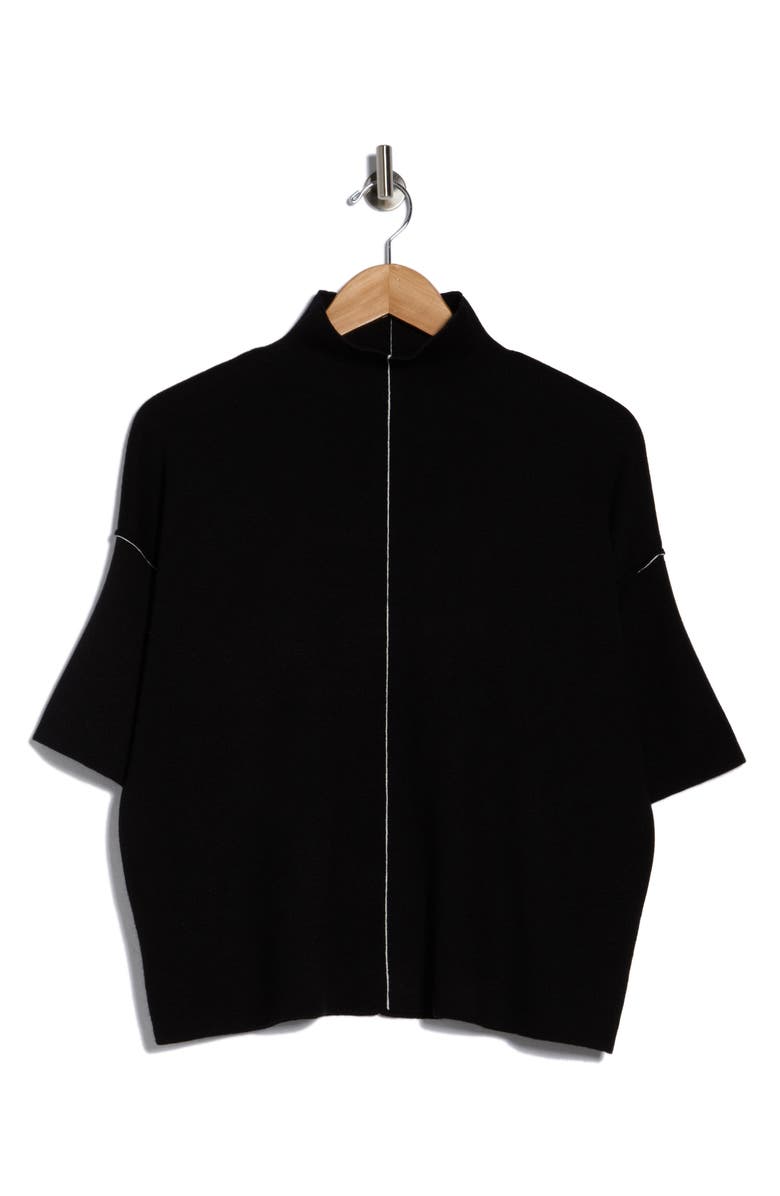 MAX STUDIO Elbow Sleeve Mock Neck Sweater, Main, color, Black/ Ivory