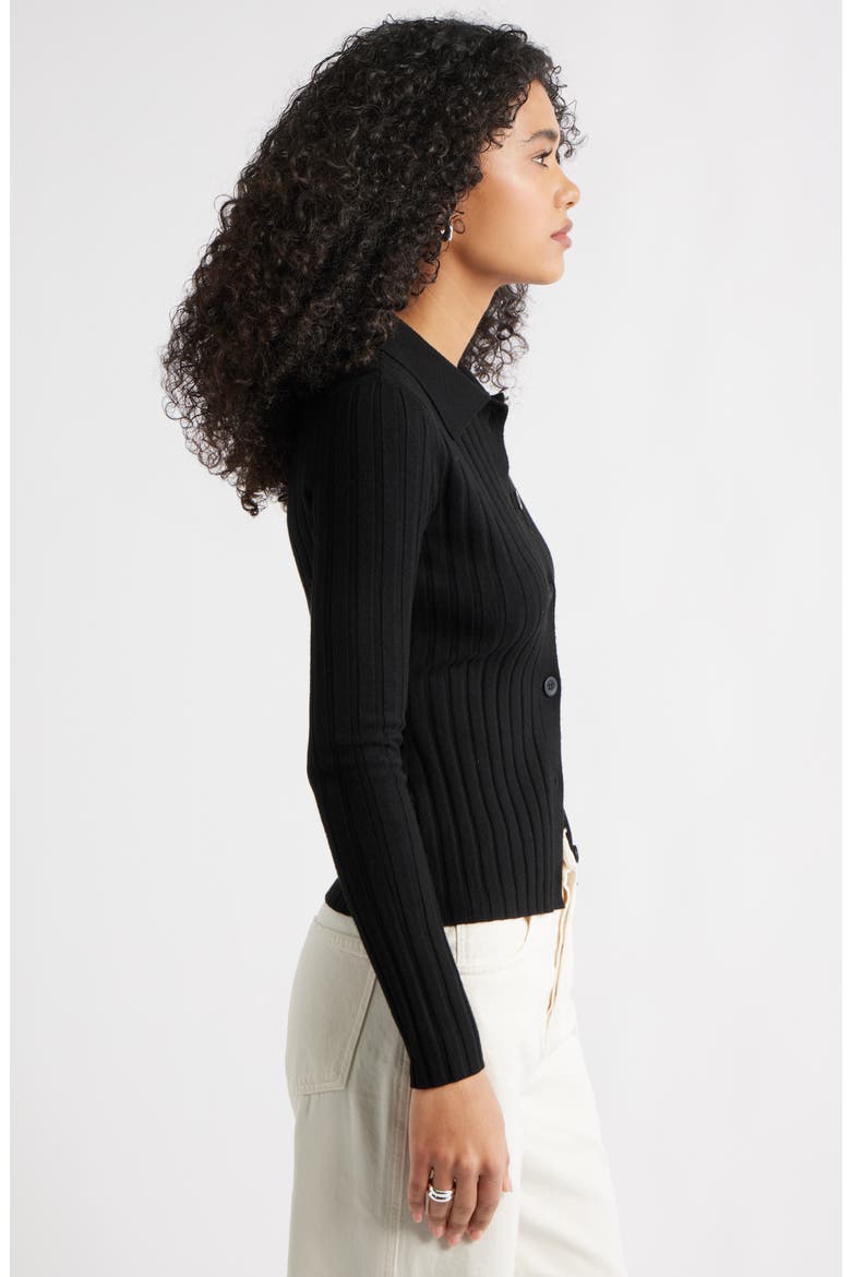 Collared Rib Cardigan, Alternate, color, BLACK