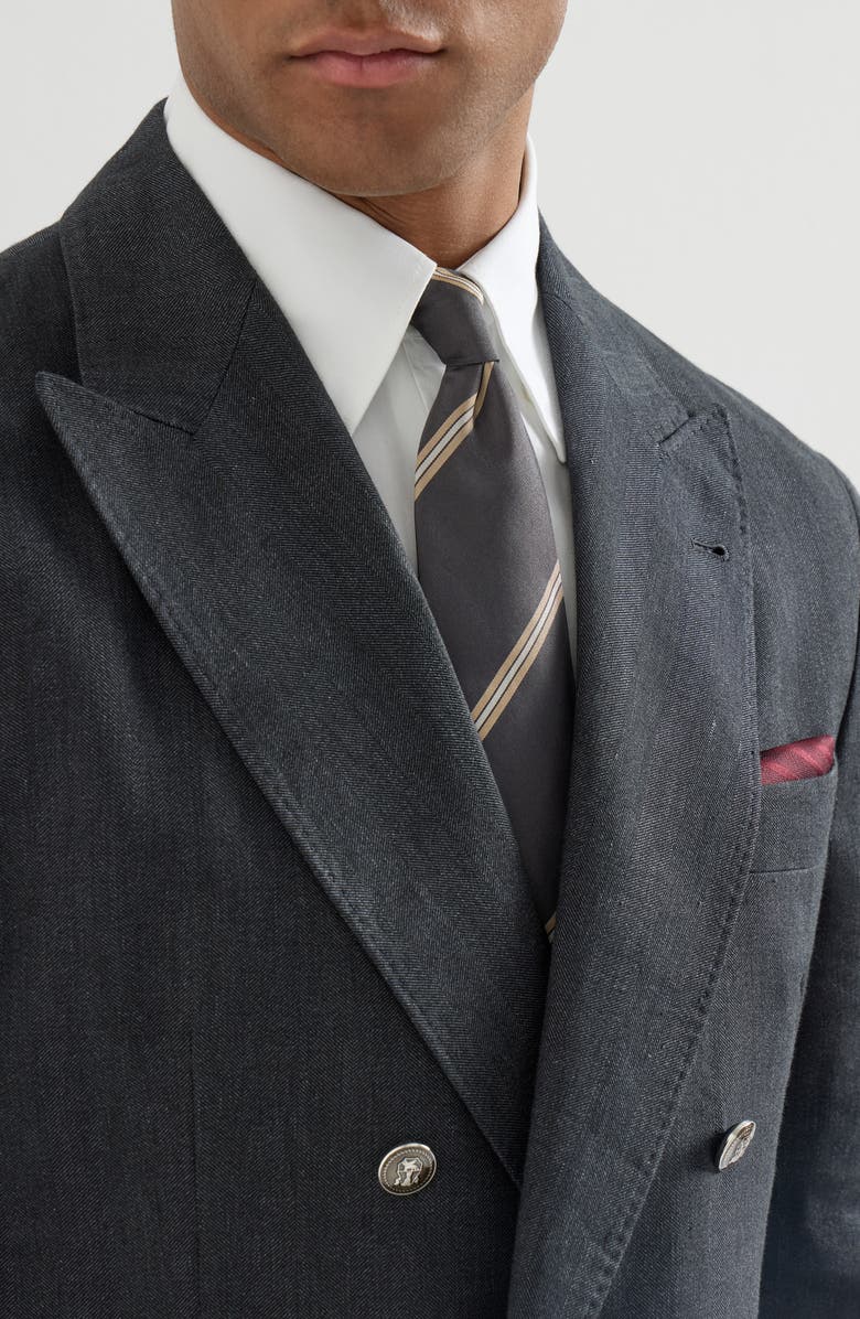 Brunello Cucinelli Regimental stripe silk tie, Alternate, color, Anthracite