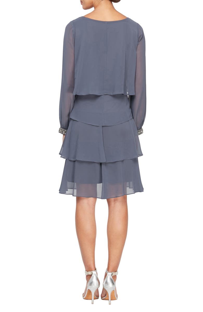 SL FASHIONS Long Sleeve Tiered Dress, Alternate, color, Steel