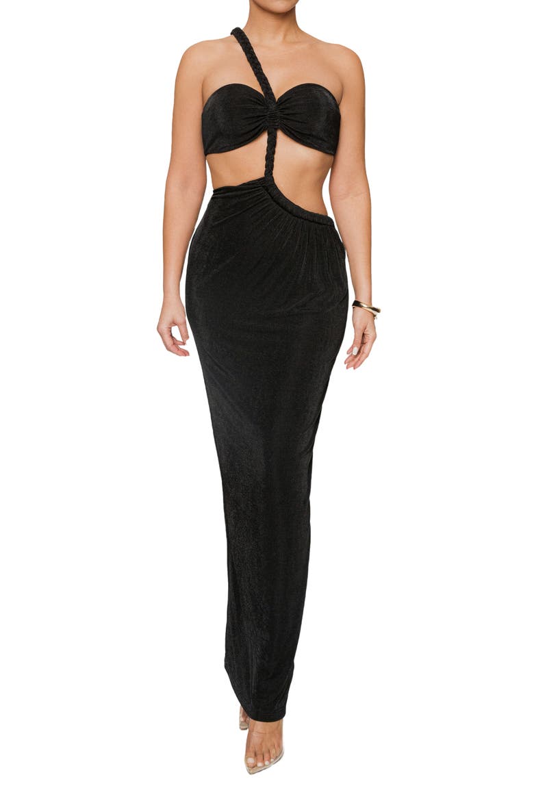 Ema One-Shoulder Maxi Dress, Alternate, color, BLACK