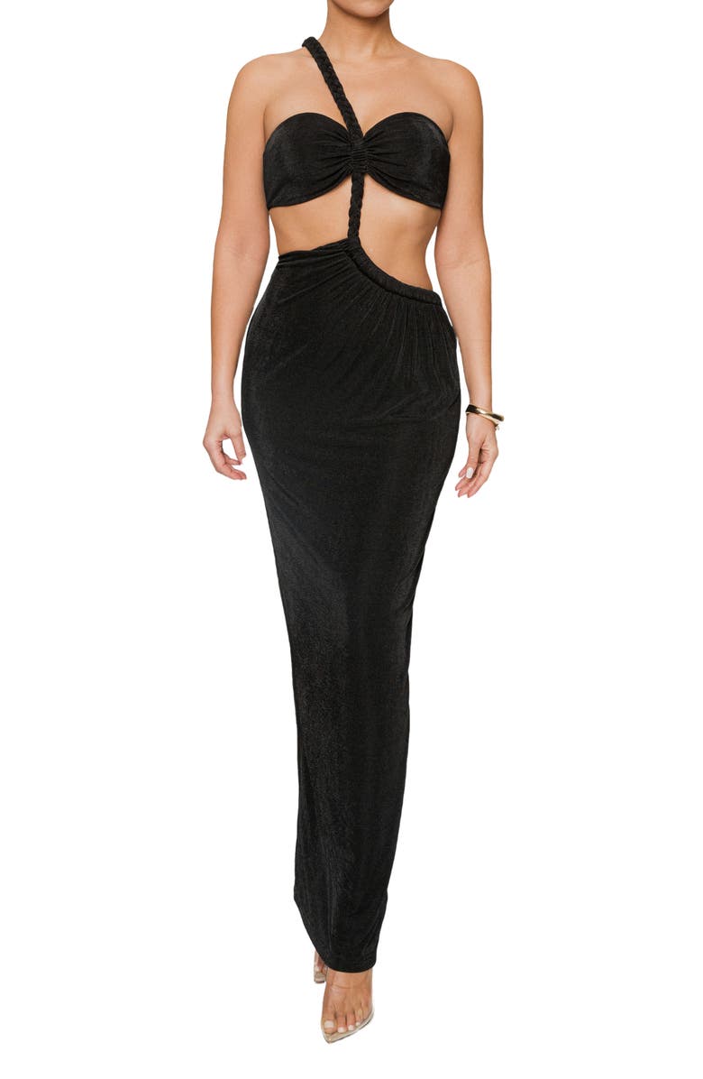 JLUXLABEL Ema One-Shoulder Maxi Dress, Alternate, color, Black