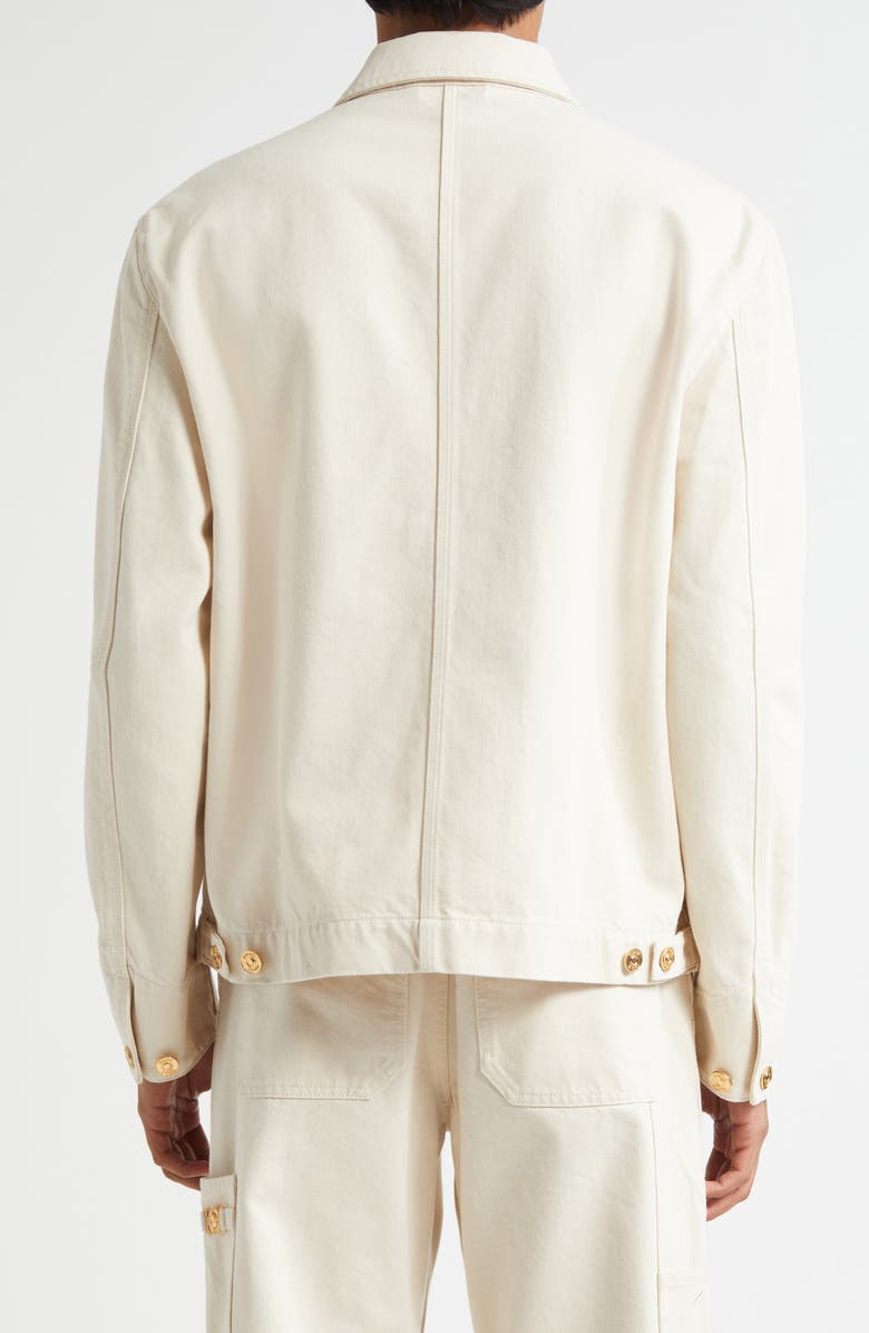 Versace Medusa Biggie Carpenter Denim Jacket, Alternate, color, Ecru