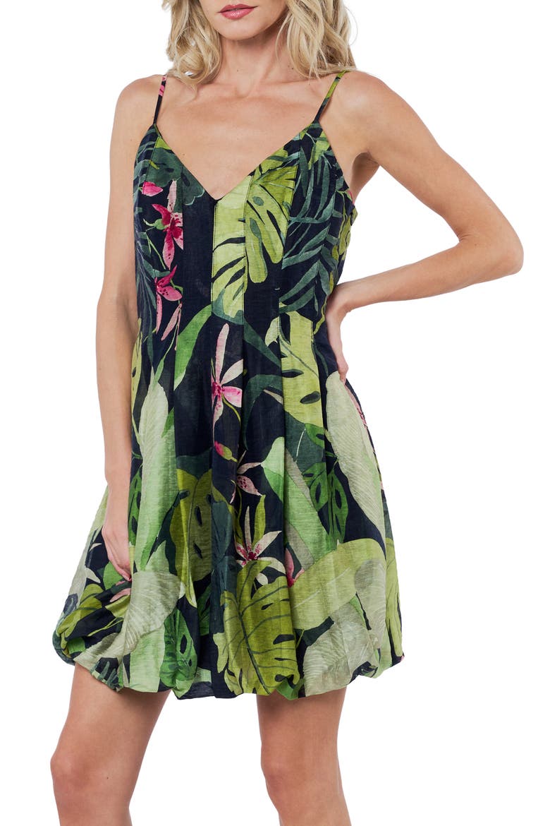 Nola Tropical Print Bubble Hem Minidress, Alternate, color, BLACK MULTI