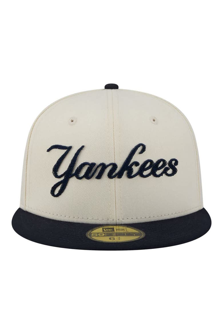 Men's New Era  Cream New York Yankees Two-Tone Stitch 59FIFTY Fitted Hat, Alternate, color, Cream