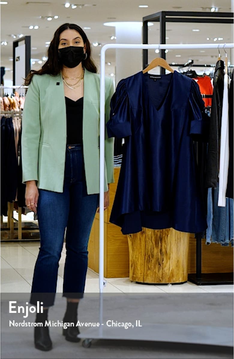 Paisley Ruffle Sleeve Satin Shift Dress, sales video thumbnail