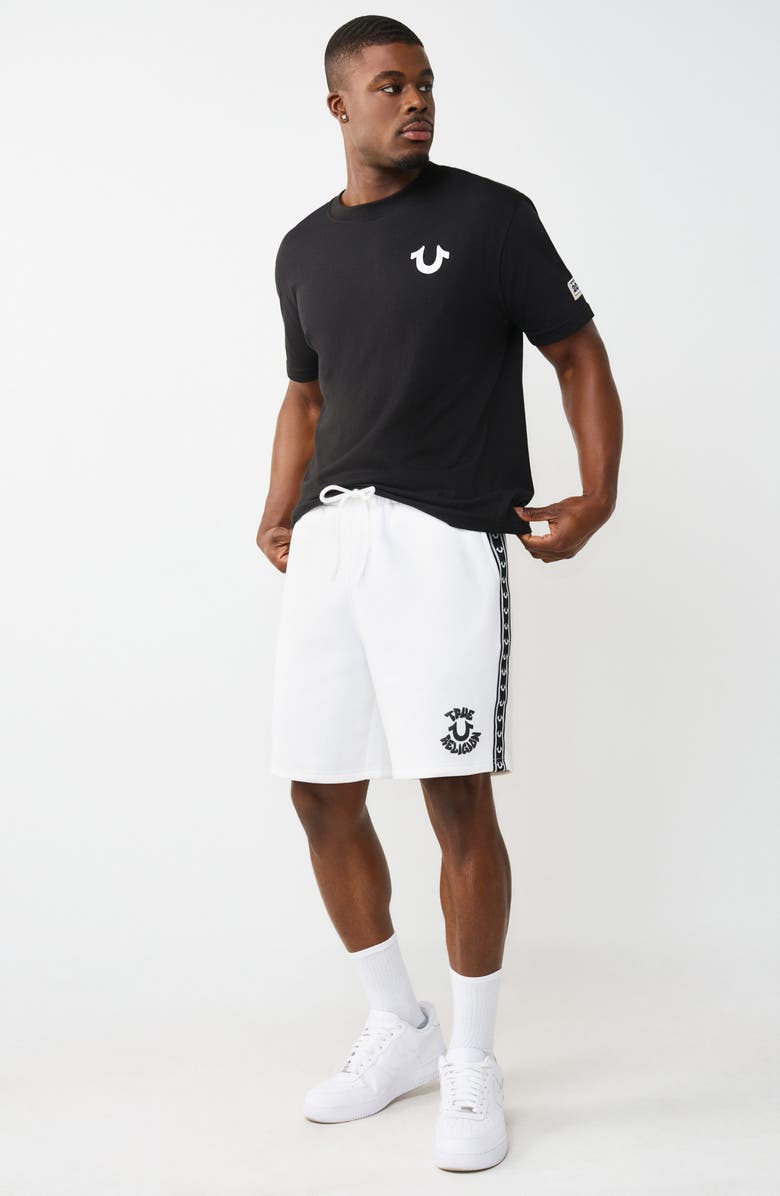 True Religion Logo Fleece Shorts, Alternate, color, Optic White