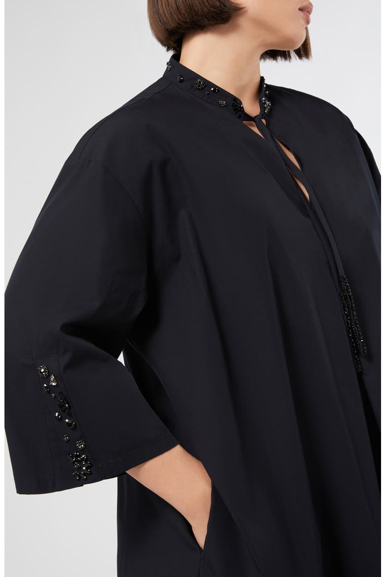 Sulmona Bead Detail Tie Neck Cotton Poplin Dress, Alternate, color, BLACK