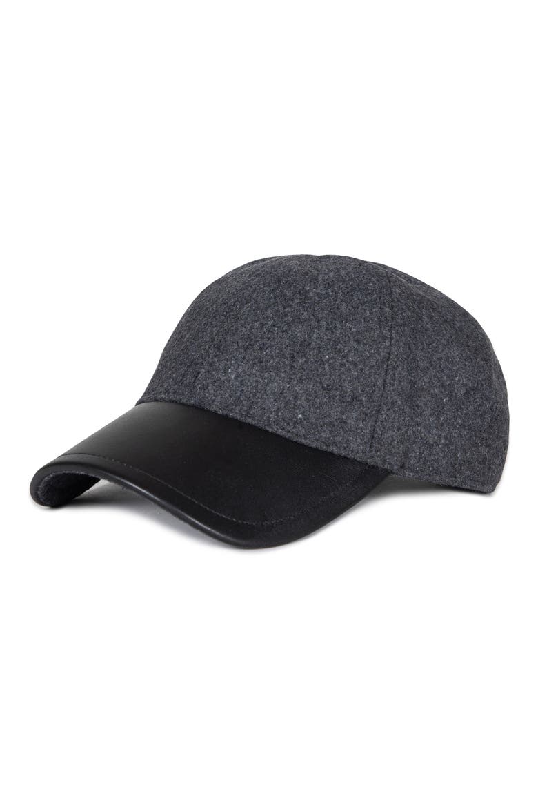 Leather Brim Baseball Cap, Main, color, GREY