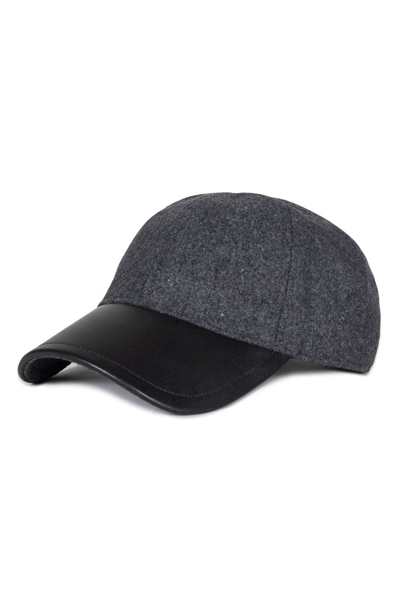 AllSaints Leather Brim Baseball Cap, Main, color, Grey