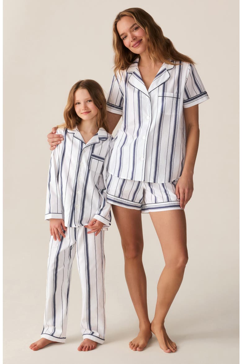 Stripe Cotton Poplin Short Pajamas, Alternate, color, NAVY