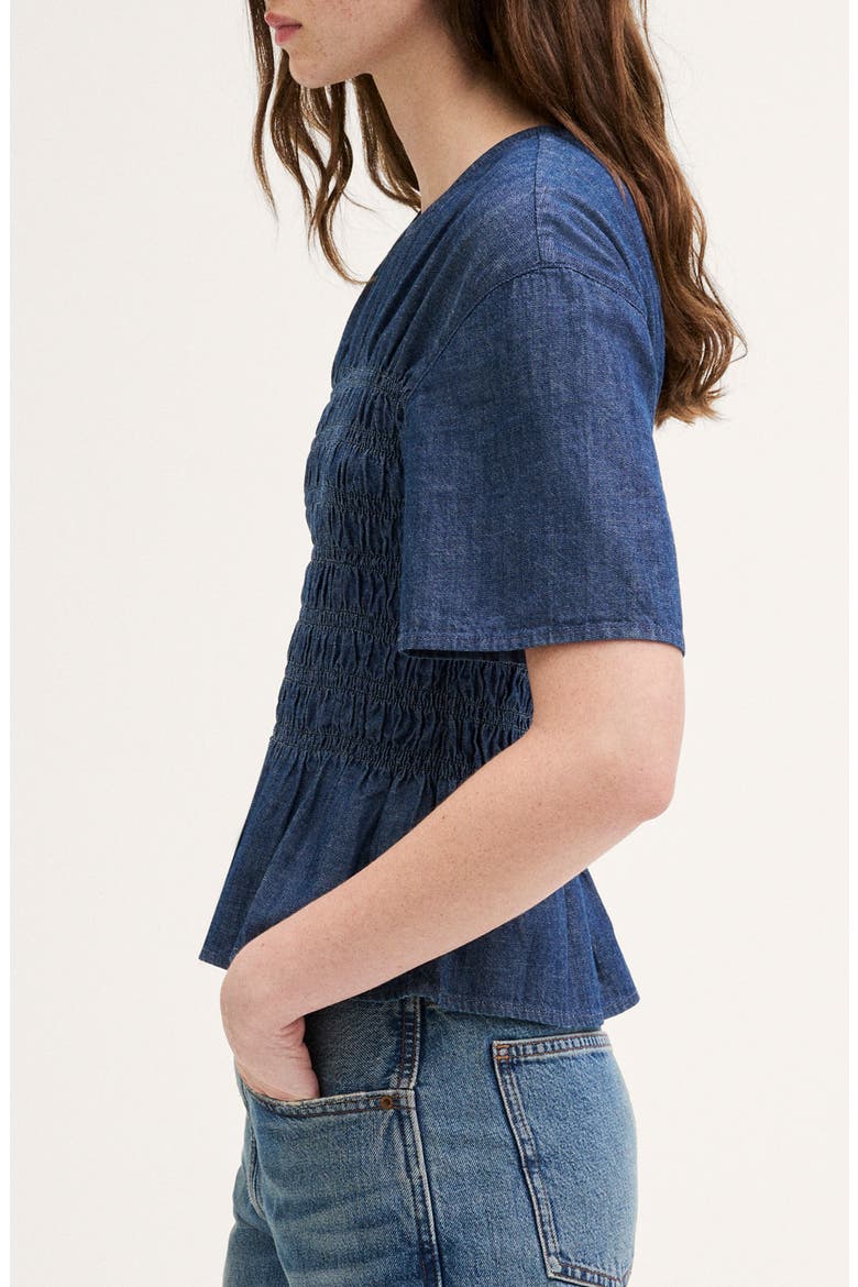 Smocked Denim Top, Alternate, color, LIGHT RINSE