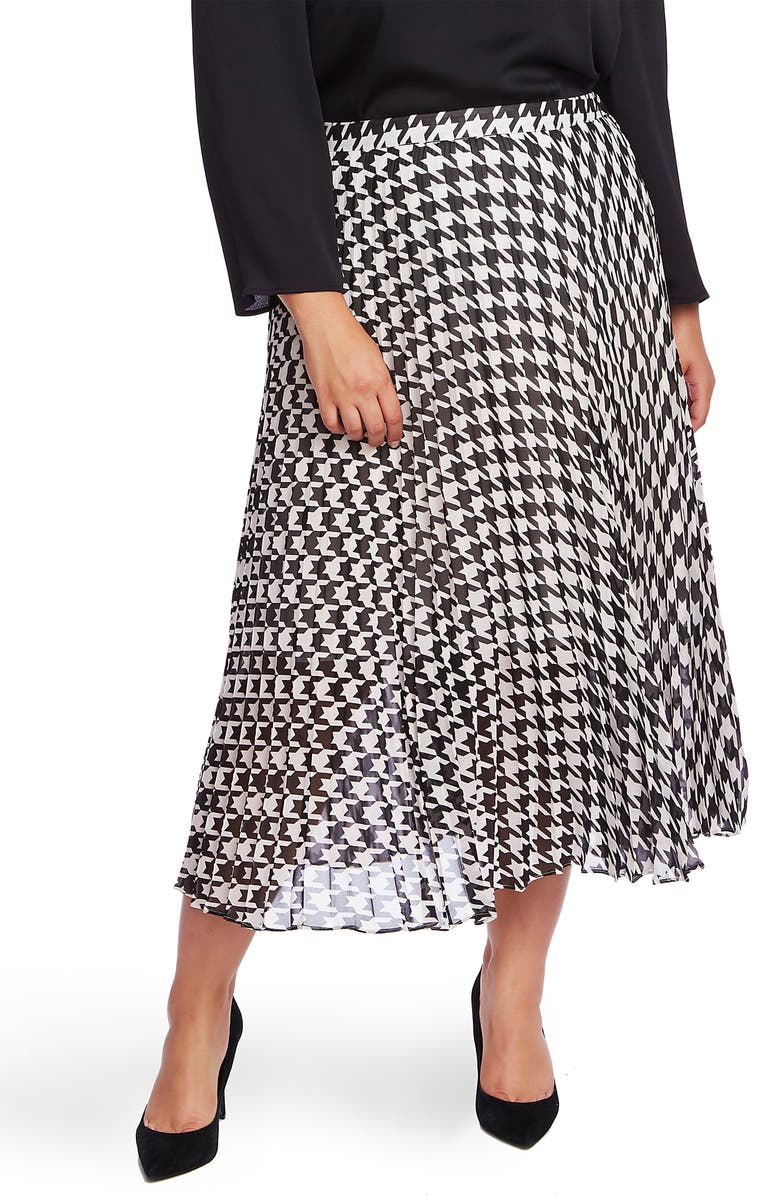 Vince Camuto Houndstooth Pleated Midi Skirt, Main, color,