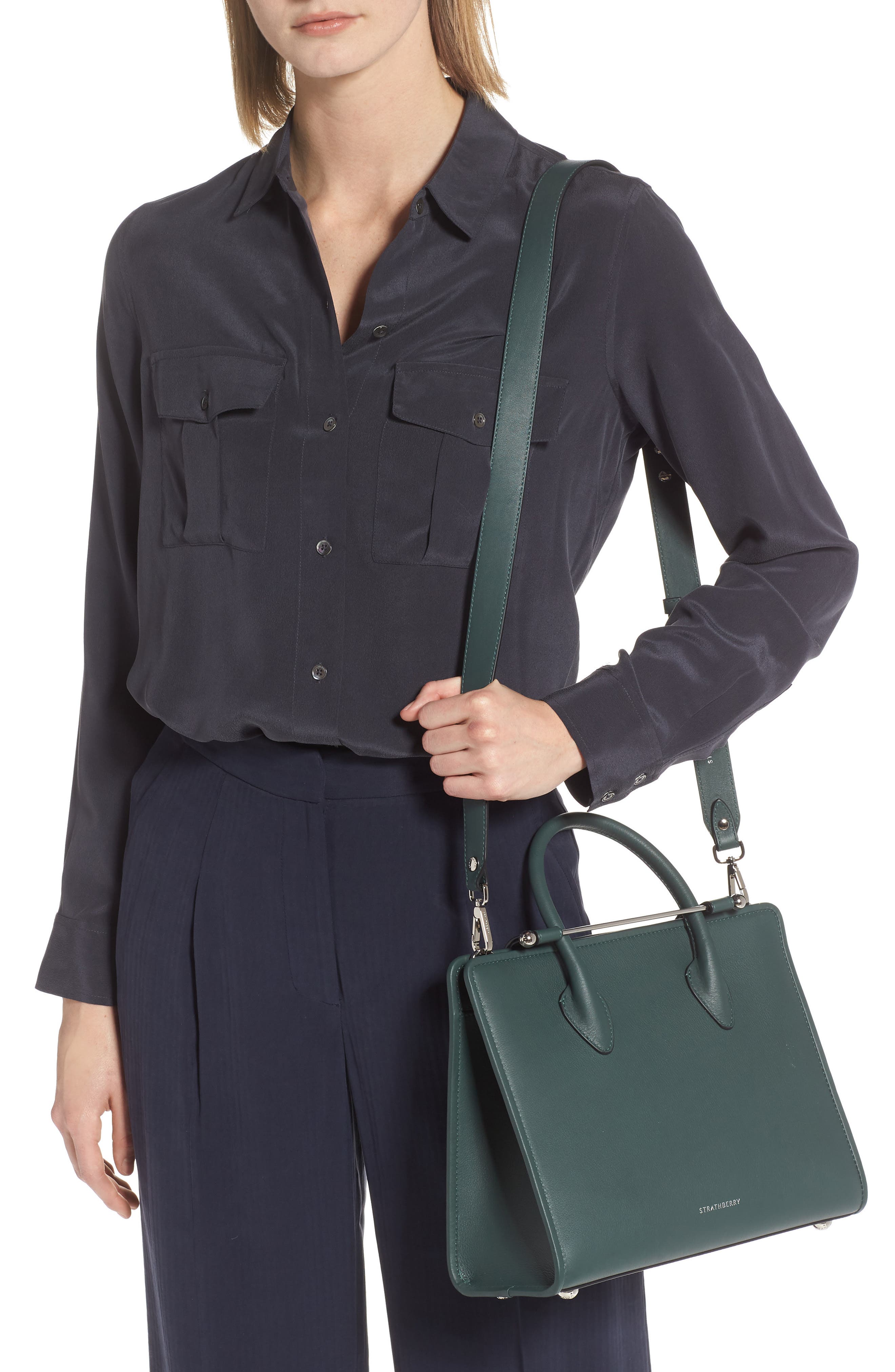 Strathberry Midi Calfskin Leather Convertible Tote, Alternate, color, 