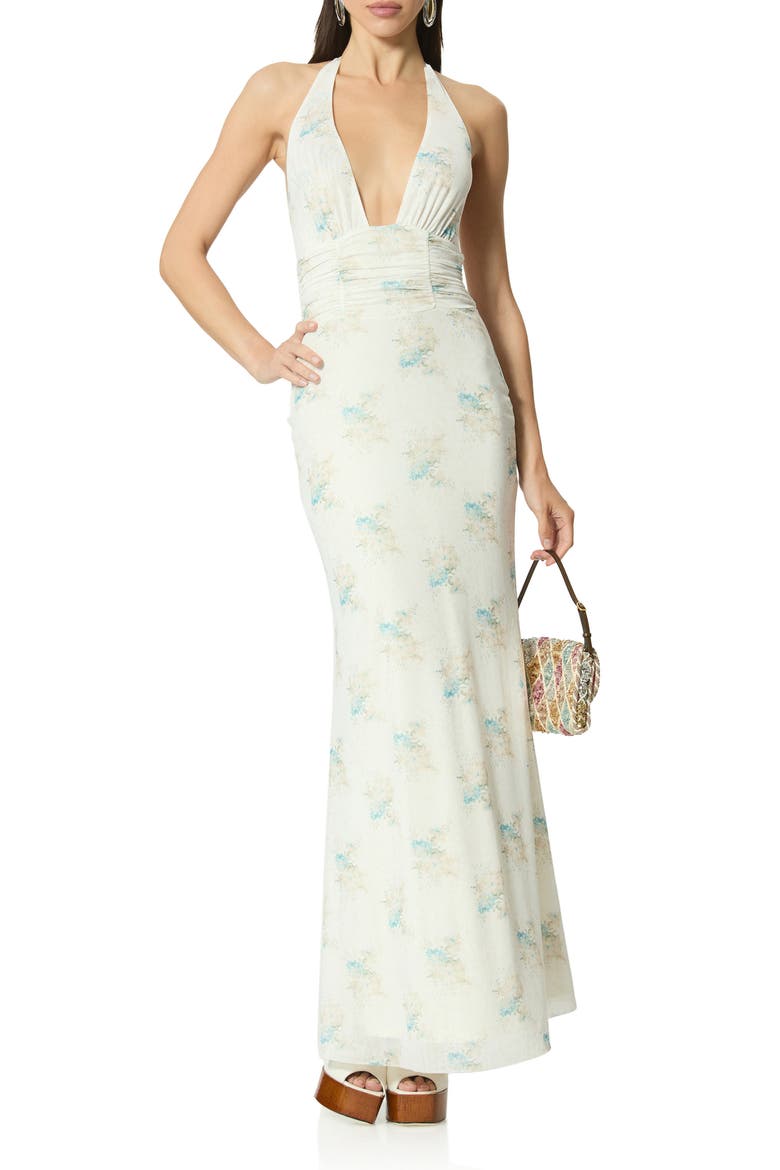 Anja Floral Print Halter Maxi Dress, Main, color, ANTIQUE PEONY