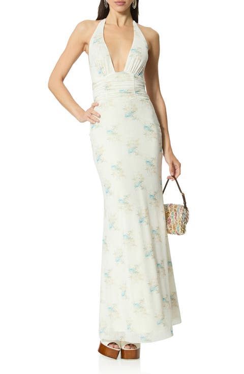 Anja Floral Print Halter Maxi Dress