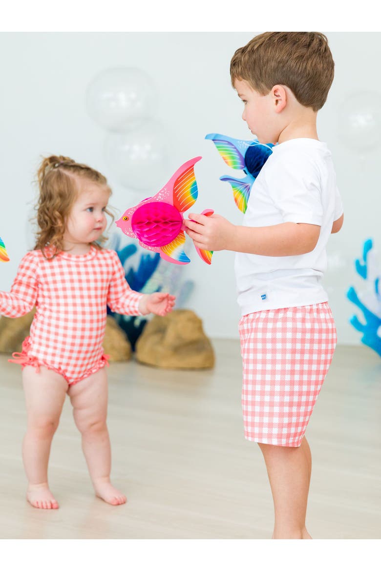Baby/Toddler Boys UPF50+ Gingham Swim Trunks, Alternate, color, Coral Gingham