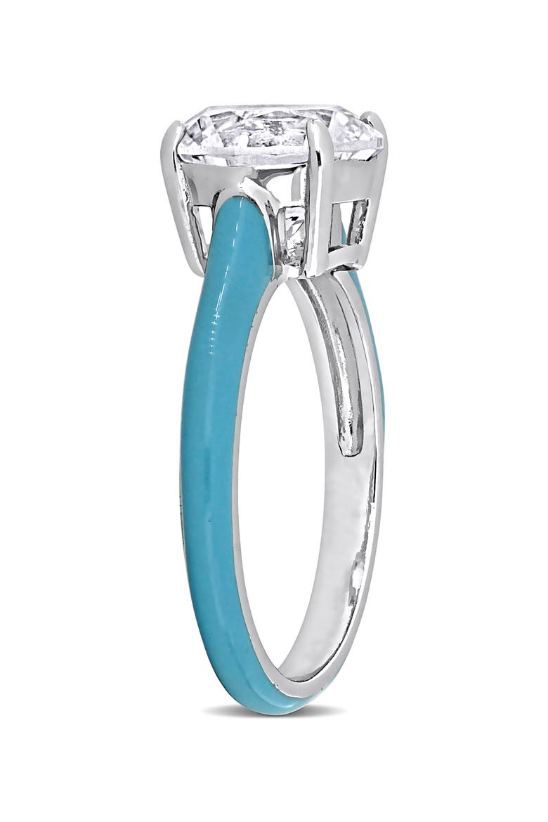 Lab-Created White Sapphire & Enamel Ring, Alternate, color, WHITE/ BLUE