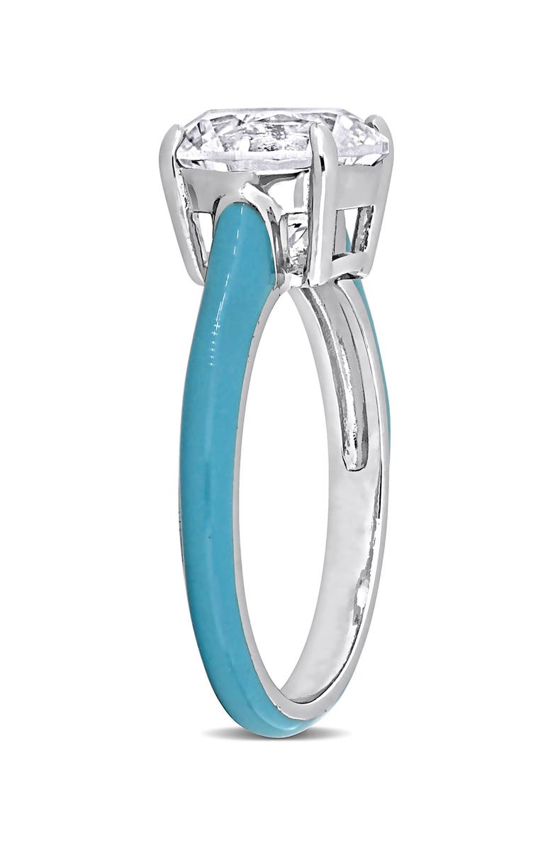 DELMAR Lab-Created White Sapphire & Enamel Ring, Alternate, color, 