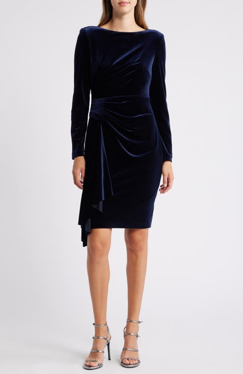 Ruffle Long Sleeve Velvet Cocktail Dress