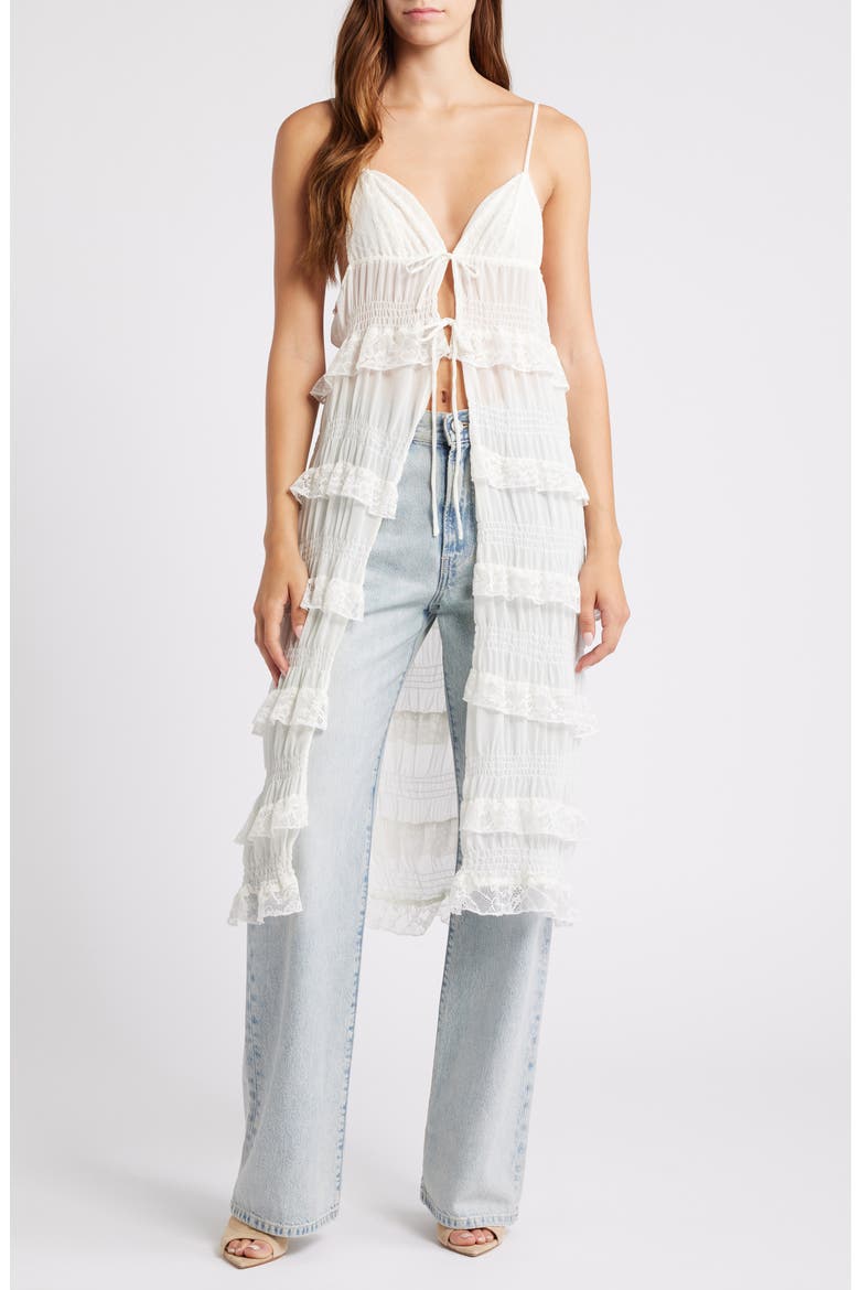 Tiered Ruffle Lace Dress, Main, color, WHITE
