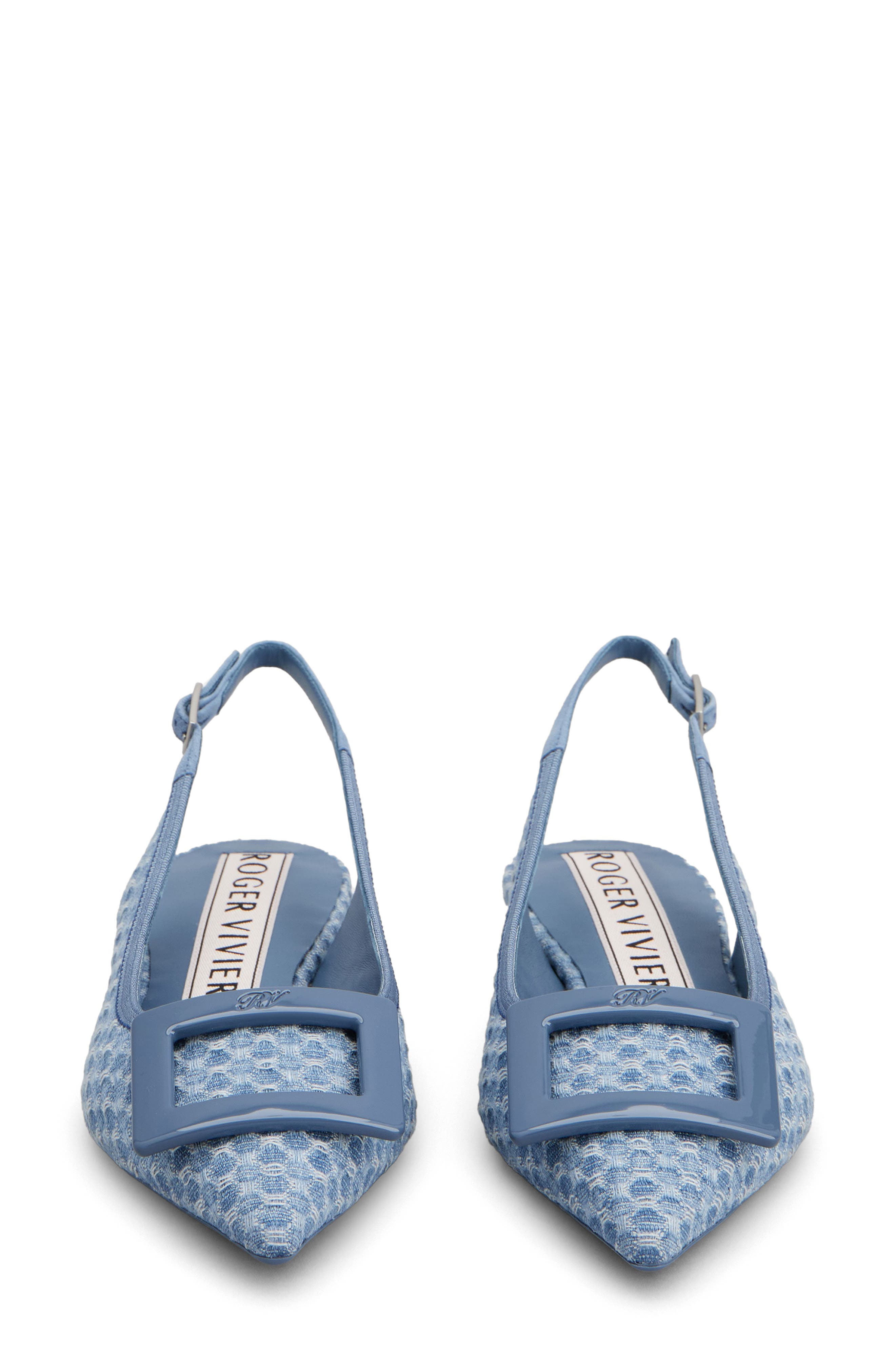 Roger Vivier Gommettine Bordo Jacquard Slingback Flat, Alternate, color, Cielo Scuro