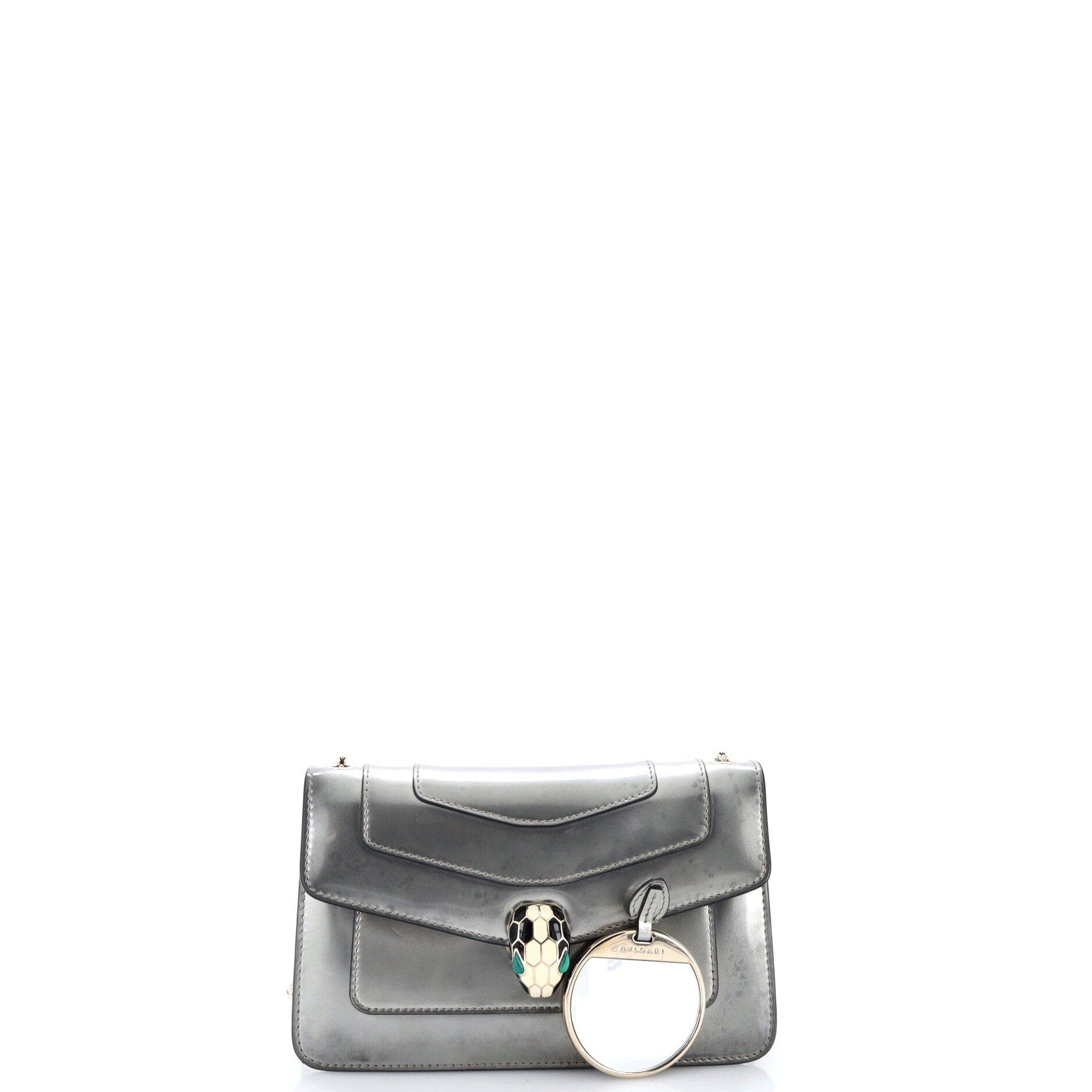 Serpenti Forever Shoulder Bag Metallic Leather Small, Alternate, color, Metallic Silver