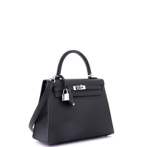 Pre-owned Hermes Hermes Kelly Handbag Black Epsom With Palladium Hardware 25 In Black