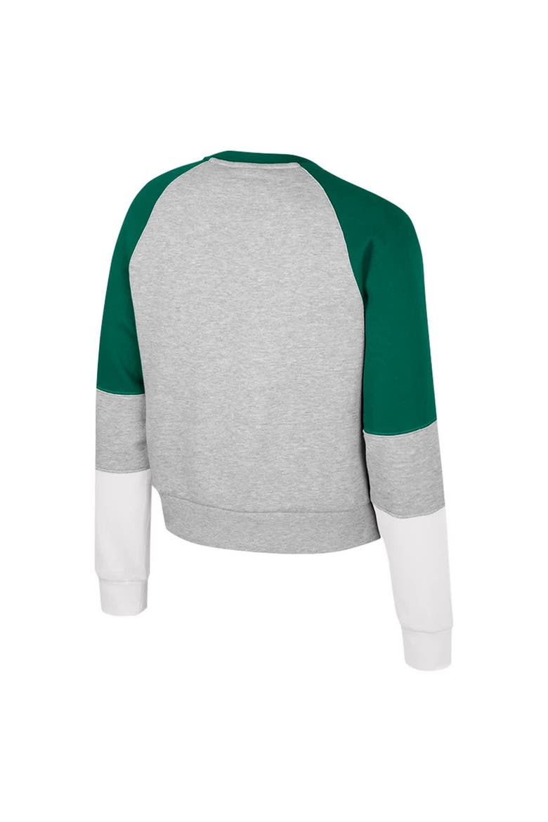 Girls Youth Colosseum Heather Gray Michigan State Spartans Katinka Rhinestone Pullover Sweatshirt, Alternate, color, Heather Gray