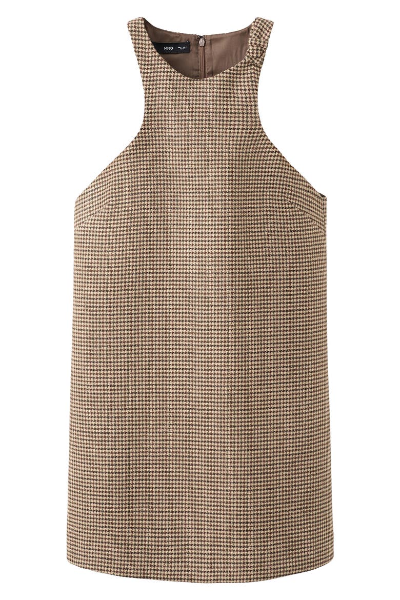 Gina Knot Detail Houndstooth Microcheck Dress, Alternate, color, MEDIUM BROWN