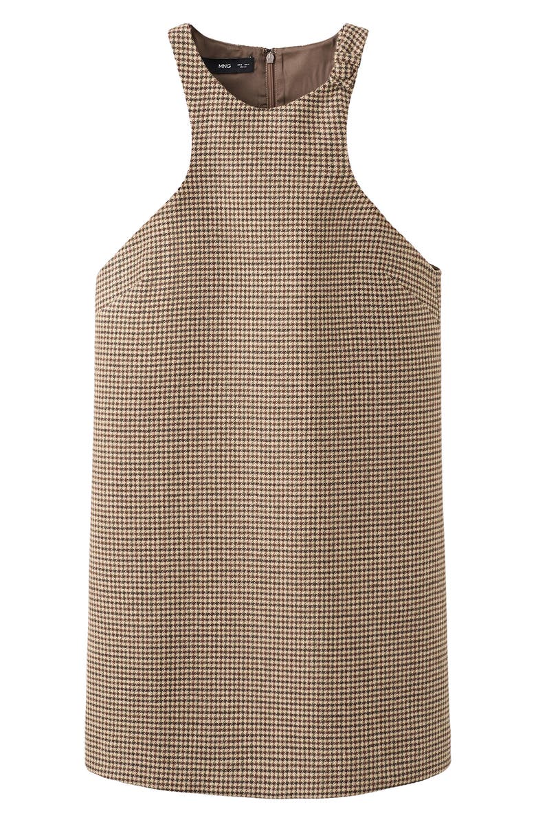 MANGO Gina Knot Detail Houndstooth Microcheck Dress, Main, color, Medium Brown