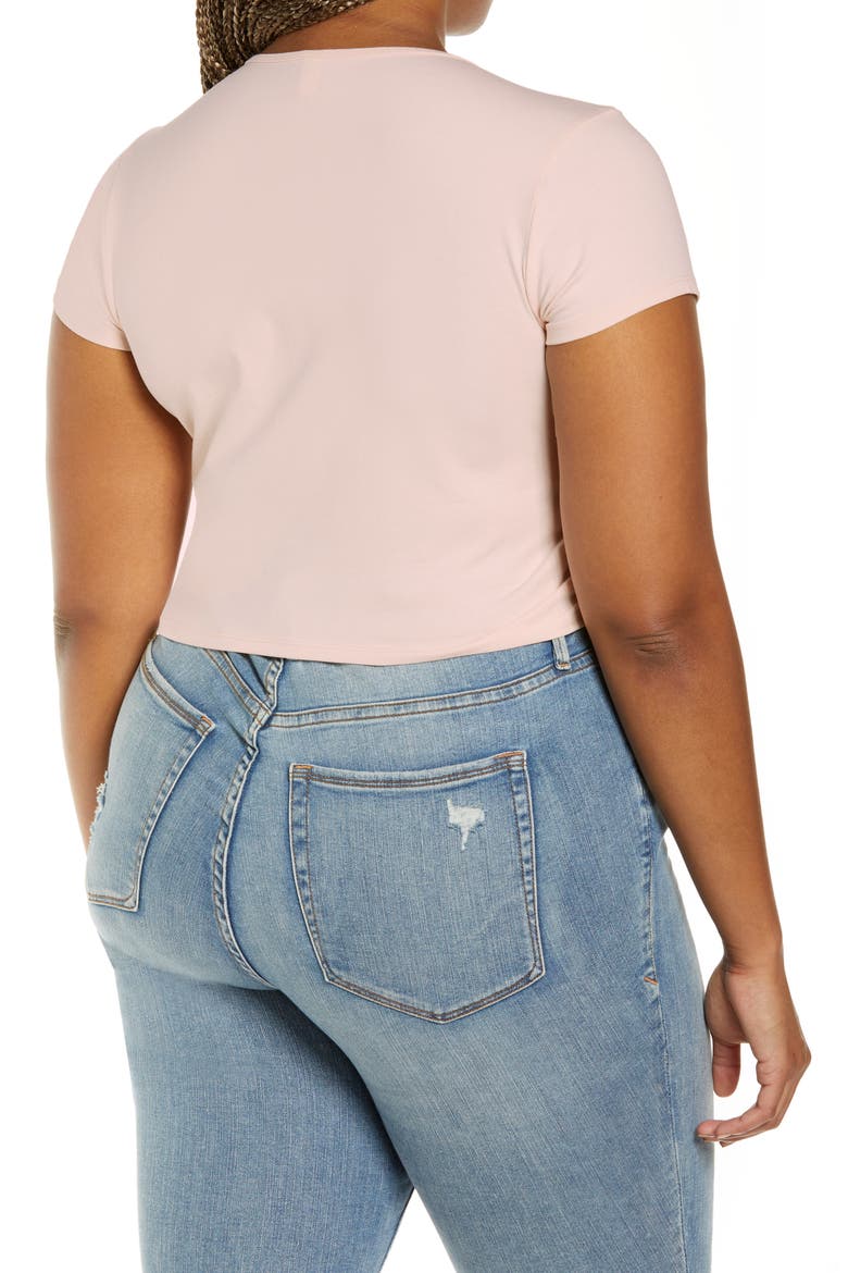 Ruched Organic Cotton Crop T-Shirt, Alternate, color, PINK CREOLE