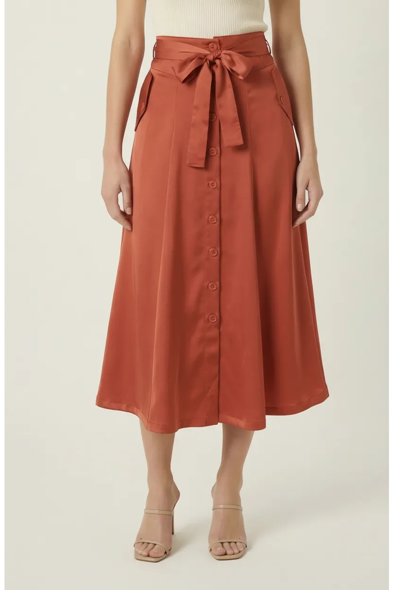 Midi Skirt with Button Front Detail, Main, color, Rust